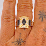 Anillo Sello Rombo 3.9gr / T6 3/4 / Dos Oros Negro Amarillo 18K %