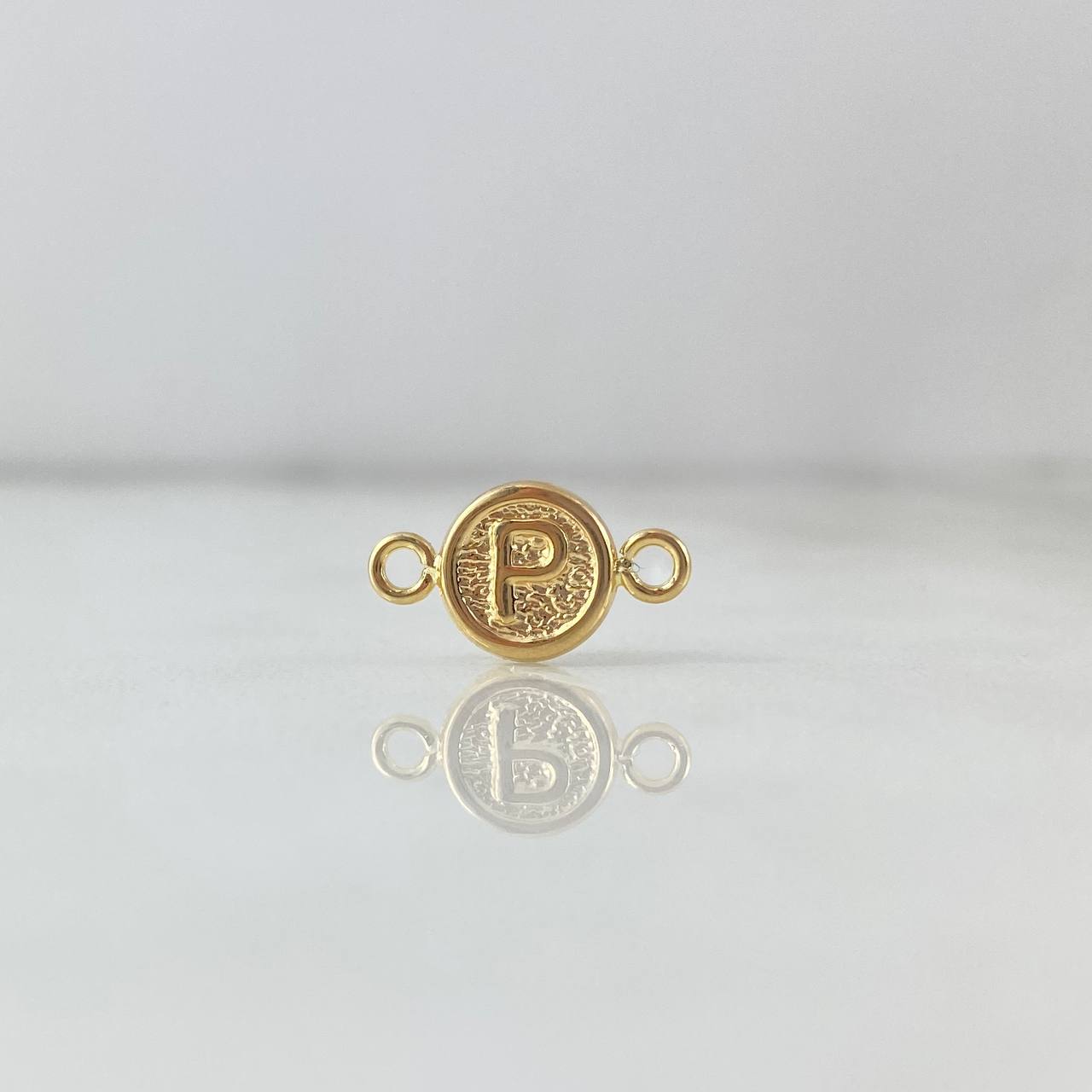 Herraje Letra P 0.35gr / 1.5cm / Circulo Texturizado Oro Amarillo
