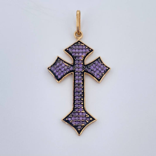 Dije Cruz Gotica 2.3gr / 3.6cm / Dos Oros Negro Amarillo 18K &