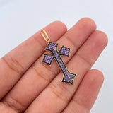 Dije Cruz Gotica 2.3gr / 3.6cm / Dos Oros Negro Amarillo 18K &