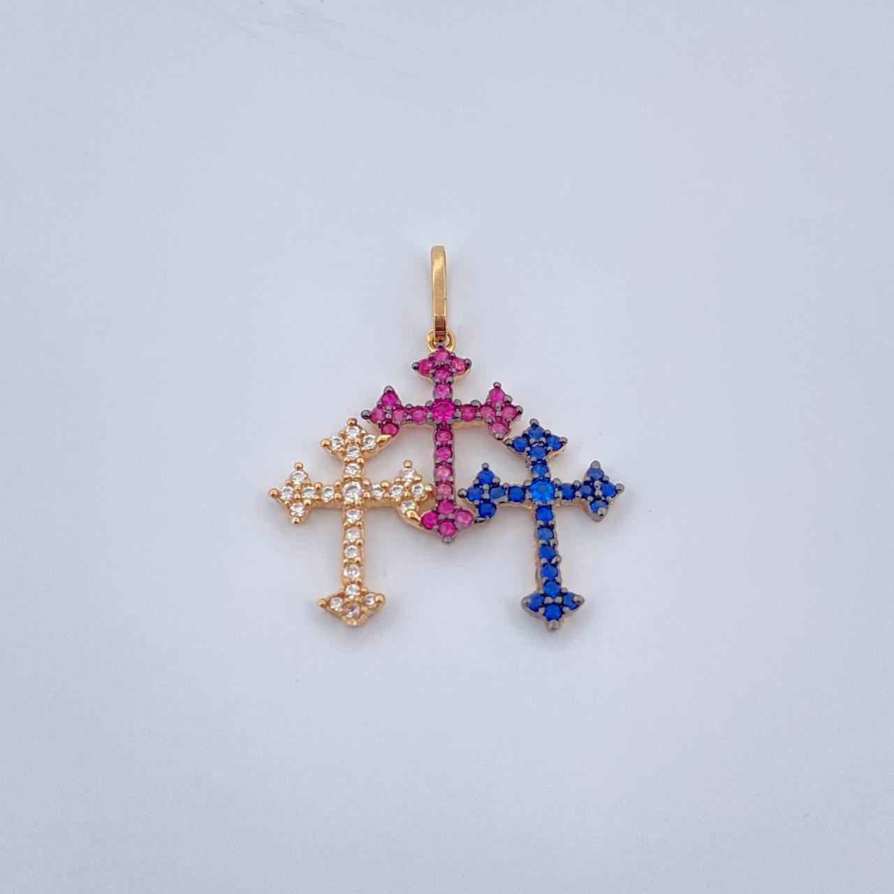 Dije Trio Cruces 1.45gr / 2.5cm / Dos Oros Negro Amarillo 18K &