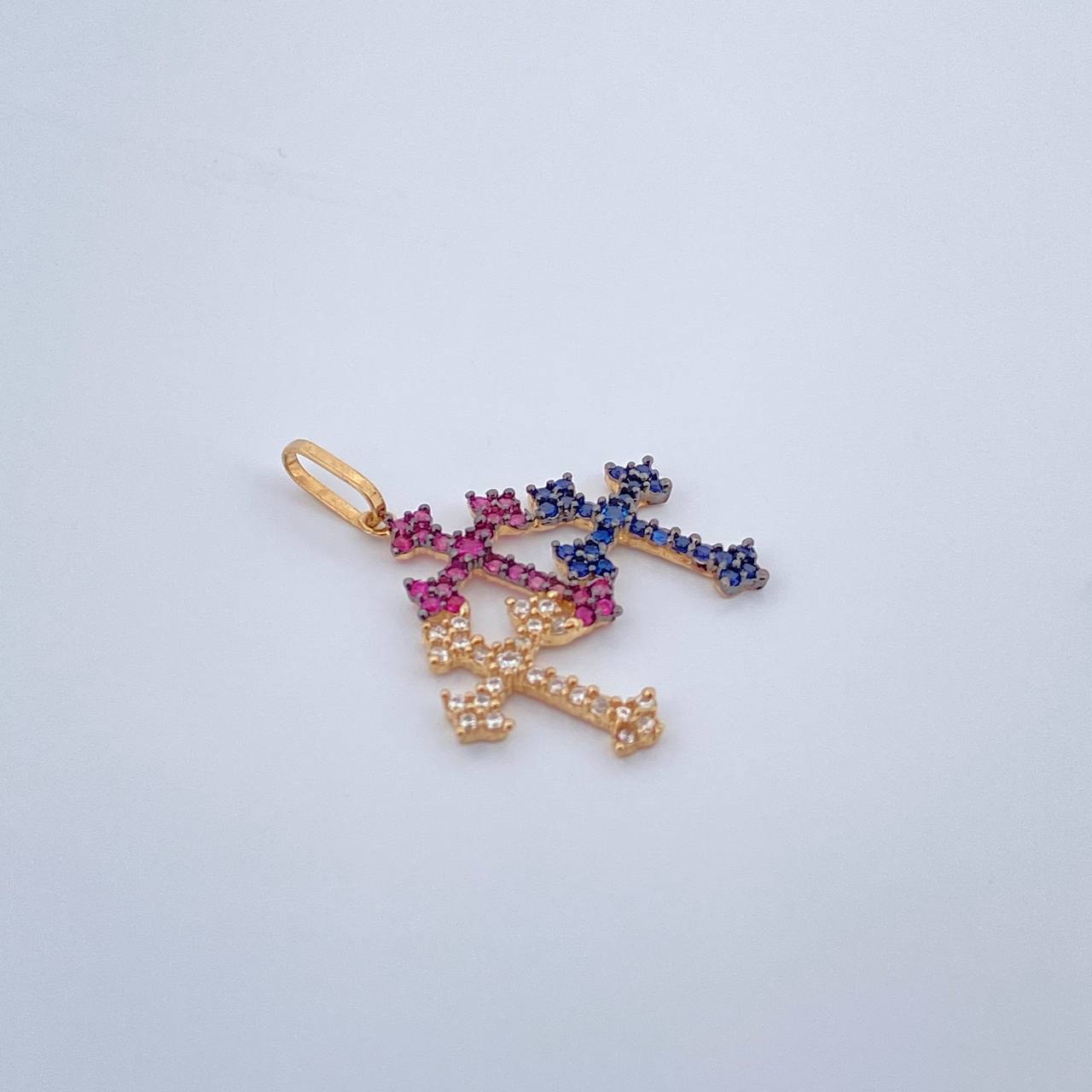 Dije Trio Cruces 1.45gr / 2.5cm / Dos Oros Negro Amarillo 18K &