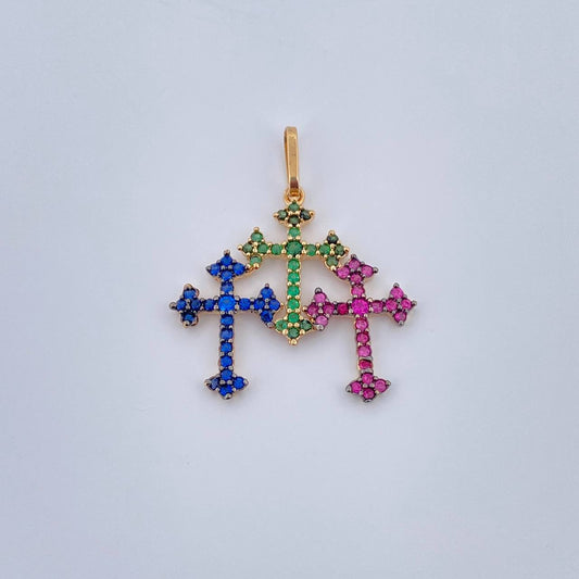 Dije Trio Cruces 1.35gr / 2.5cm / Dos Oros Negro Amarillo 18K &