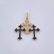 Dije Trio Cruces 1.5gr / 2.5cm / Dos Oros Negro Amarillo 18K &