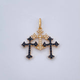 Dije Trio Cruces 1.5gr / 2.5cm / Dos Oros Negro Amarillo 18K &