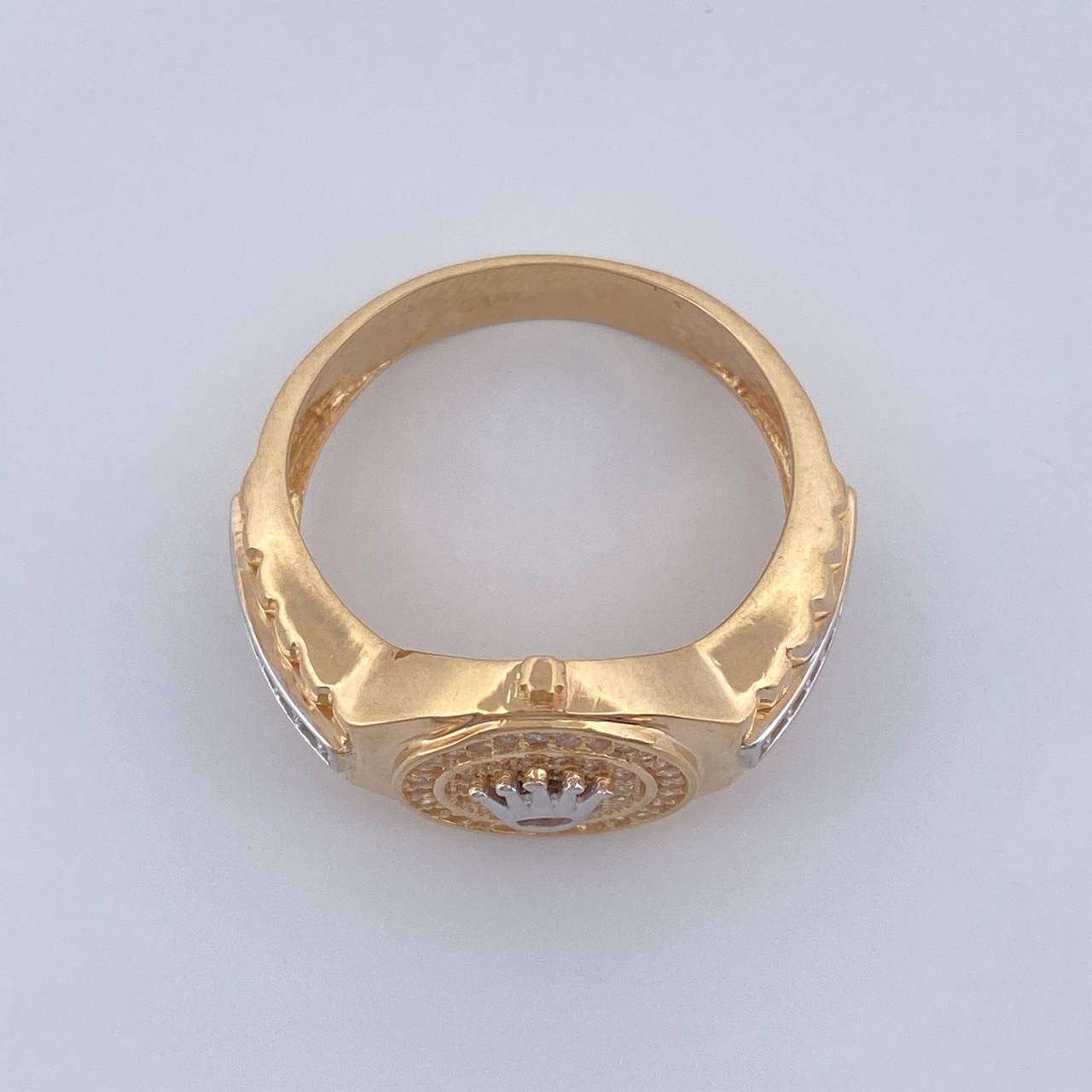 Anillo Correa Corona 7.55gr / T10 3/4 / Dos Oros Amarillo Blanco 18K %