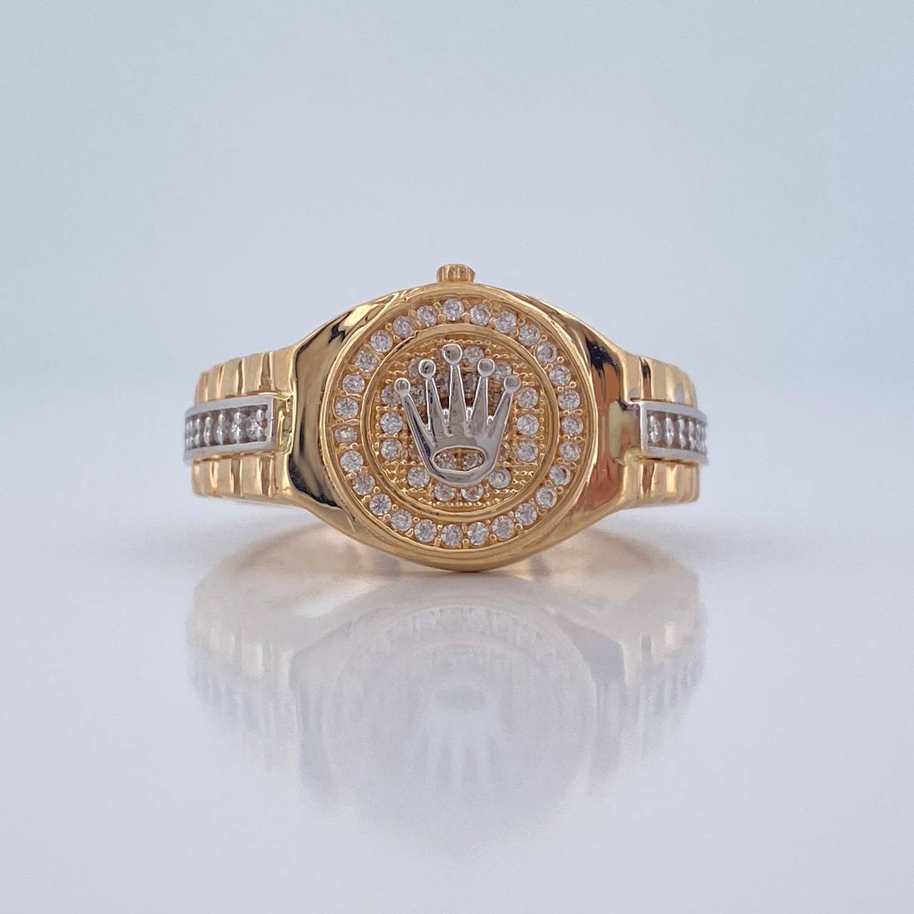 Anillo Correa Corona 7.55gr / T10 3/4 / Dos Oros Amarillo Blanco 18K %