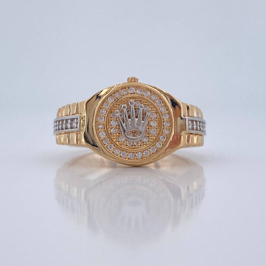 Anillo Correa Corona 7.55gr / T10 3/4 / Dos Oros Amarillo Blanco 18K %