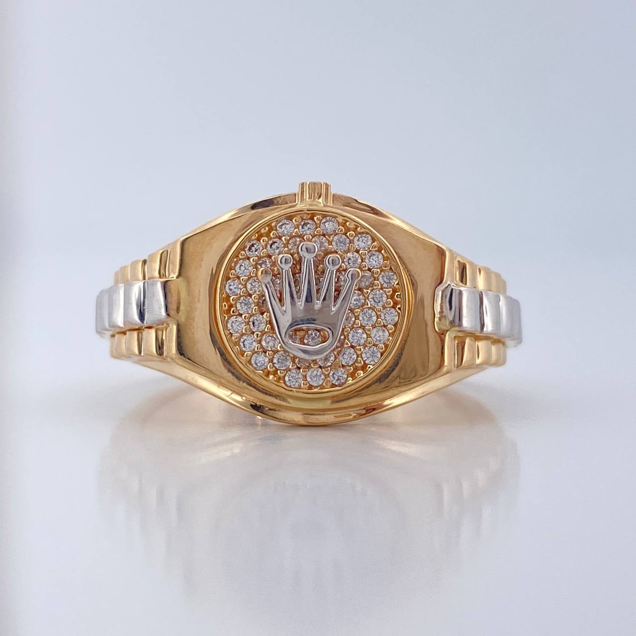 Anillo Correa Corona 6.75gr / T10 3/4 / Dos Oros Amarillo Blanco 18K %