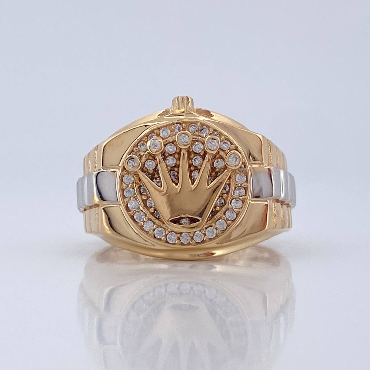 Anillo Correa Corona 8.4gr / T8 1/4 / Dos Oros Amarillo Blanco 18K %