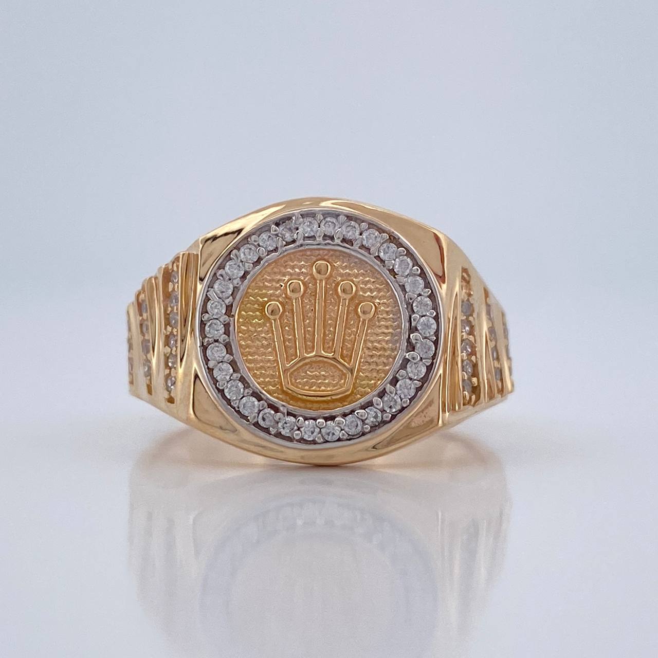 Anillo Sello Corona 6.35gr / T9 1/2 / Dos Oros Amarillo Blanco 18K %