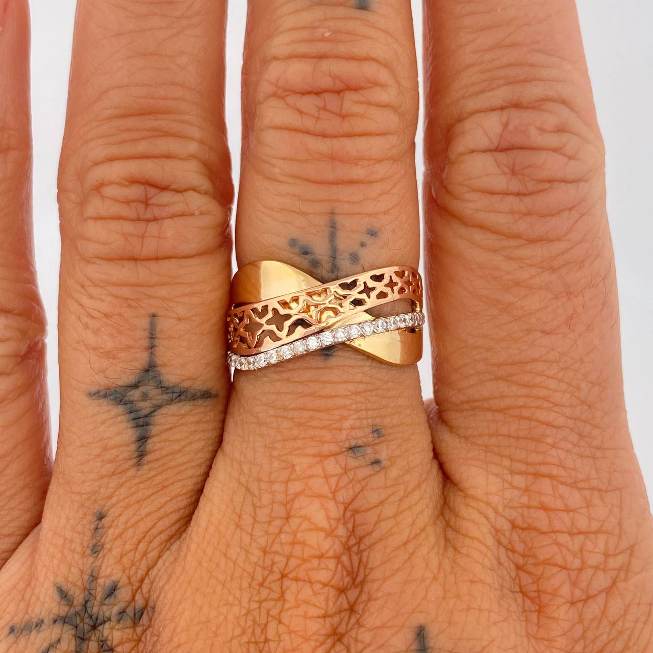 Anillo Rustico Curva 4.3gr / T7 3/4 / Dos Oros Amarillo Rosa 18K %