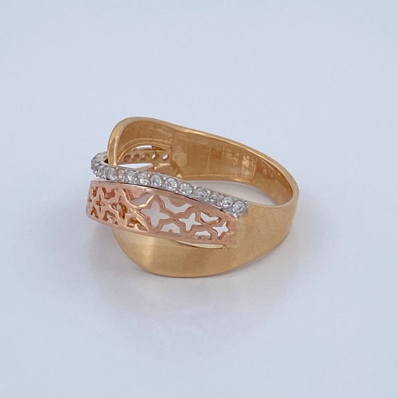 Anillo Rustico Curva 4.3gr / T7 3/4 / Dos Oros Amarillo Rosa 18K %