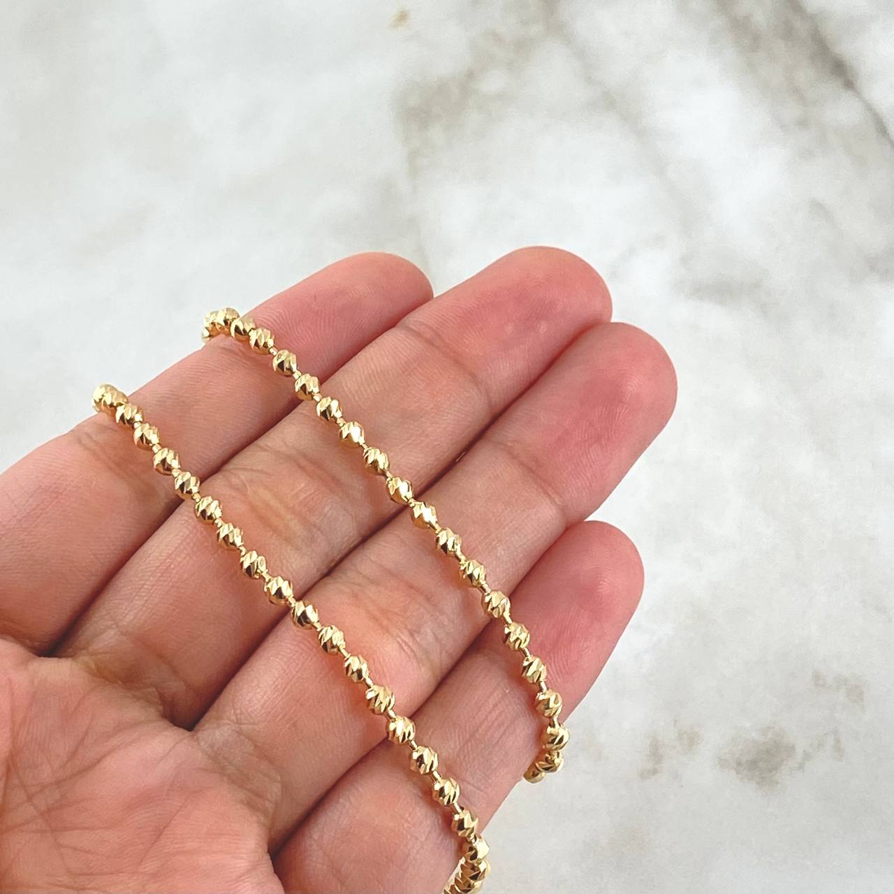 Cadena Militar 17.7gr / 60cm / 3mm Bolas Diamantadas Oro Amarillo 18K ©