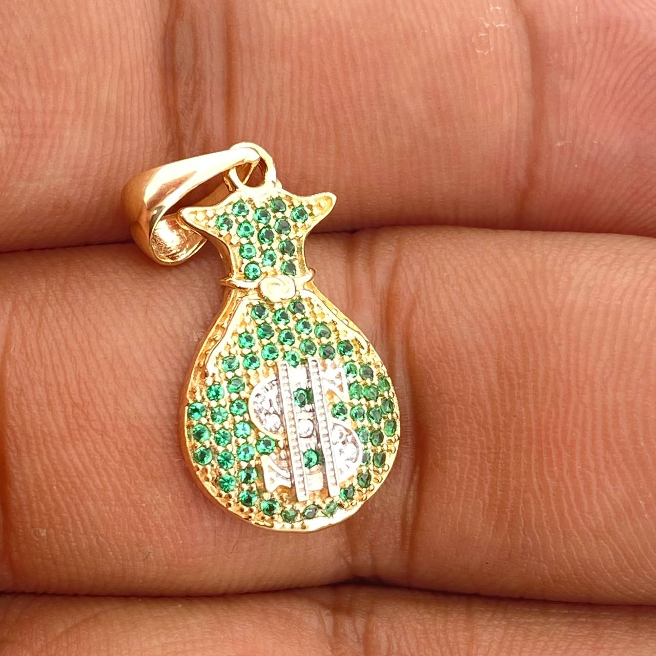 Dije Bolsa De Dinero 2.35gr / 2.9cm / Dos Oros Amarillo Blanco 18K %