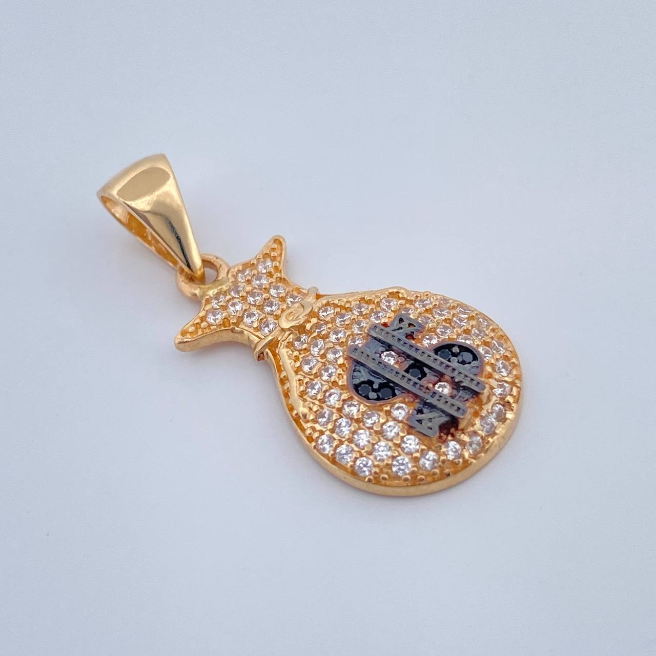 Dije Bolsa De Dinero 2.25gr / 2.9cm / Dos Oros Negro Amarillo 18K %