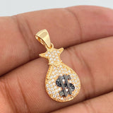 Dije Bolsa De Dinero 2.25gr / 2.9cm / Dos Oros Negro Amarillo 18K %