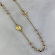 Cadena Tipo Denario Virgen de Guadalupe Cruz 5.9gr / 45cm / 3mm Bolas Diamantadas Tres Oros