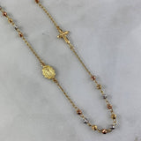 Cadena Tipo Denario Virgen de Guadalupe Cruz 5.9gr / 45cm / 3mm Bolas Diamantadas Tres Oros