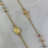 Cadena Tipo Denario Virgen de Guadalupe Cruz 5.9gr / 45cm / 3mm Bolas Diamantadas Tres Oros