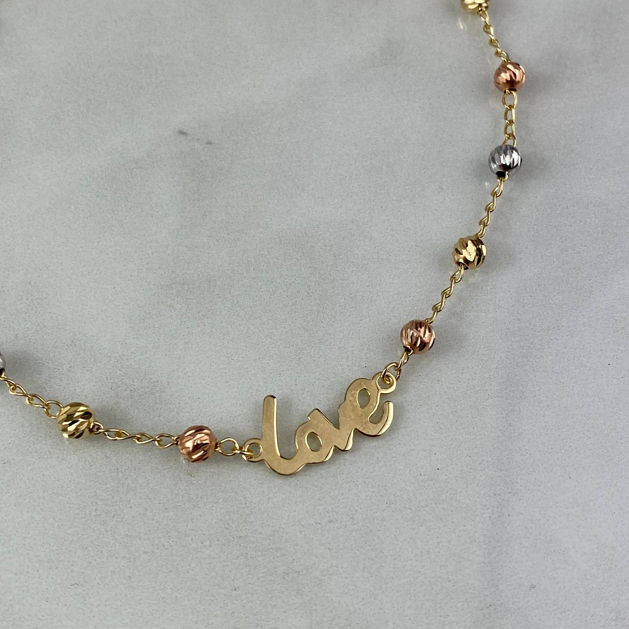 Tobillera Love 4.4gr / 25cm / 4mm Bolas Diamantadas Tres Oros