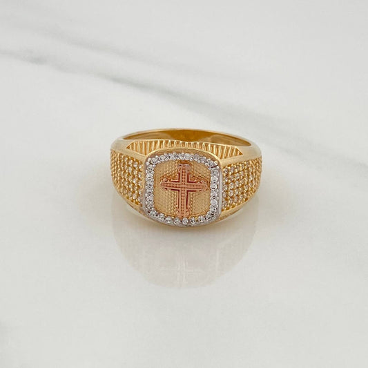 Anillo Sello Cruz 8.8gr / T9 1/2 / Tres Oros 18K