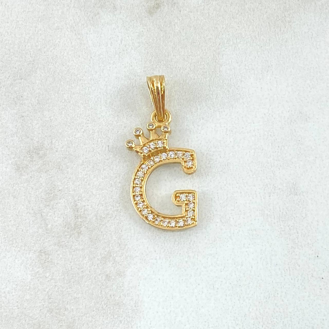 Dije Letra G Corona 1.4gr / 2.5cm / Circones Blancos Oro Amarillo 18K ©