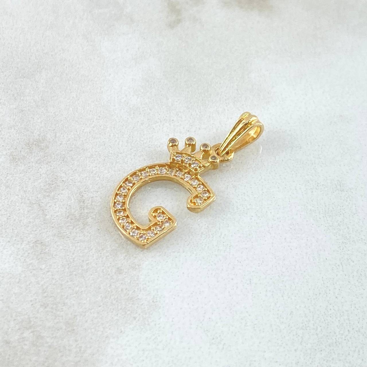 Dije Letra G Corona 1.4gr / 2.5cm / Circones Blancos Oro Amarillo 18K ©