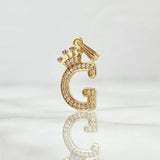 Dije Letra G Corona 1.4gr / 2.5cm / Circones Blancos Oro Amarillo 18K ©