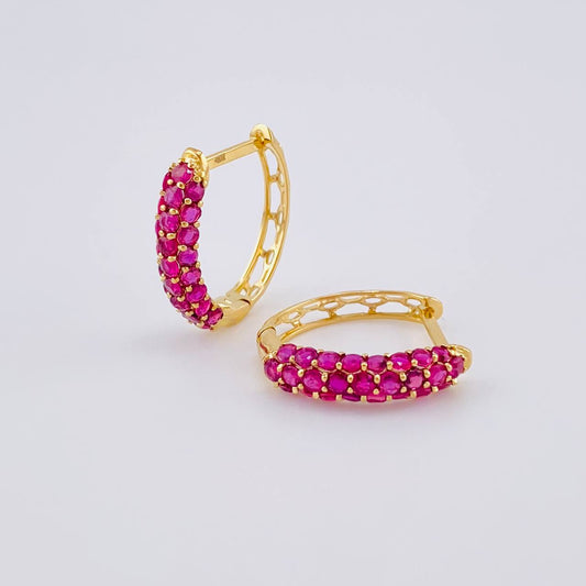 Candongas Huggy Rubíes 2.69pts 3.4g / 1.8cm Oro Amarillo 18K