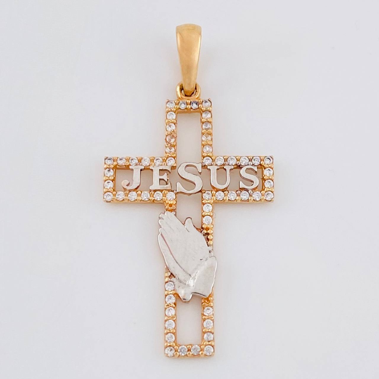 Dije Cruz Jesus 2.15gr / 3.6cm / Circones Blancos Dos Oros Blanco Rosa