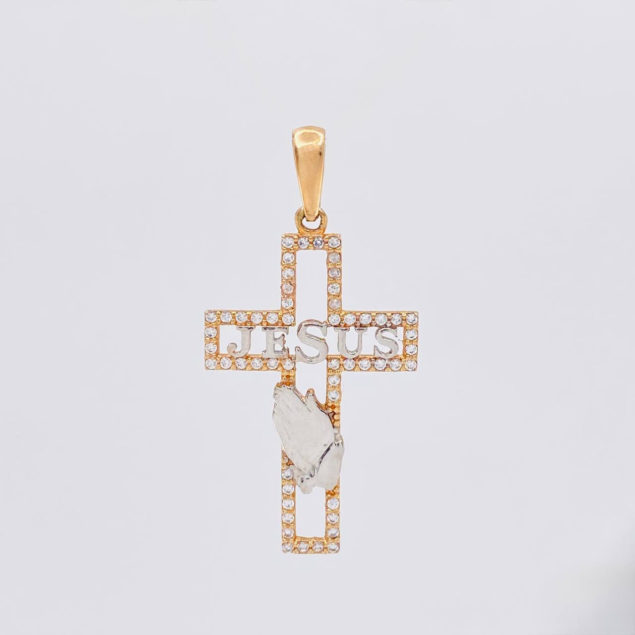 Dije Cruz Jesus 2.15gr / 3.6cm / Circones Blancos Dos Oros Blanco Rosa