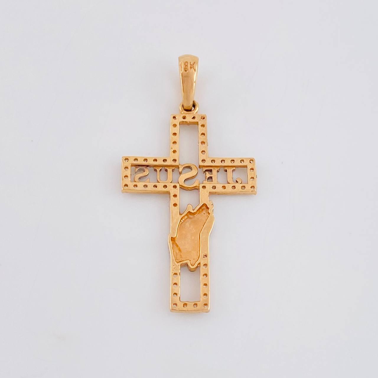 Dije Cruz Jesus 2.15gr / 3.6cm / Circones Blancos Dos Oros Blanco Rosa