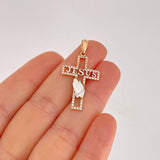 Dije Cruz Jesus 2.15gr / 3.6cm / Circones Blancos Dos Oros Blanco Rosa