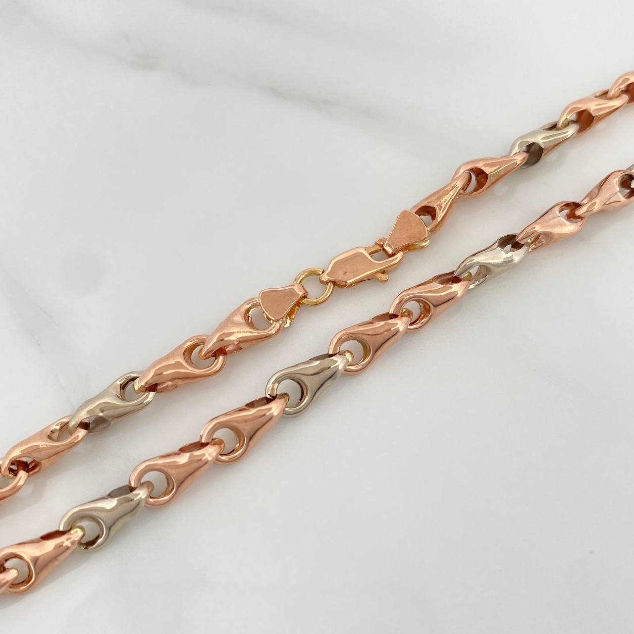 Cadena Rustica Espiga 10.85gr / 53cm / 4.9mm Dos Oros Blanco Rosa 18K $