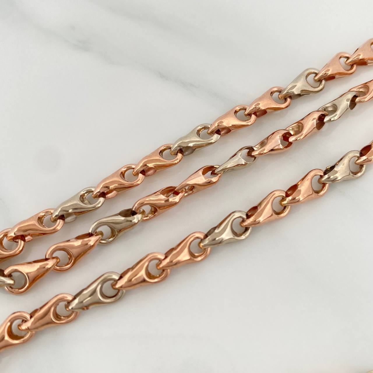 Cadena Rustica Espiga 10.85gr / 53cm / 4.9mm Dos Oros Blanco Rosa 18K $