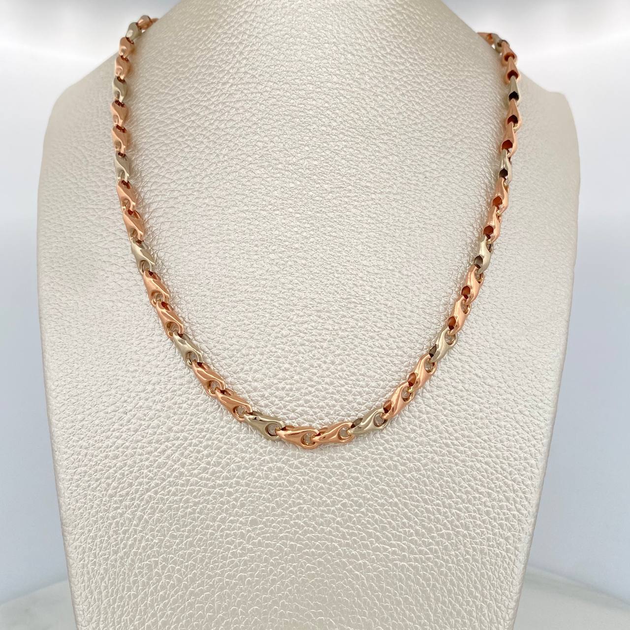 Cadena Rustica Espiga 10.85gr / 53cm / 4.9mm Dos Oros Blanco Rosa 18K $