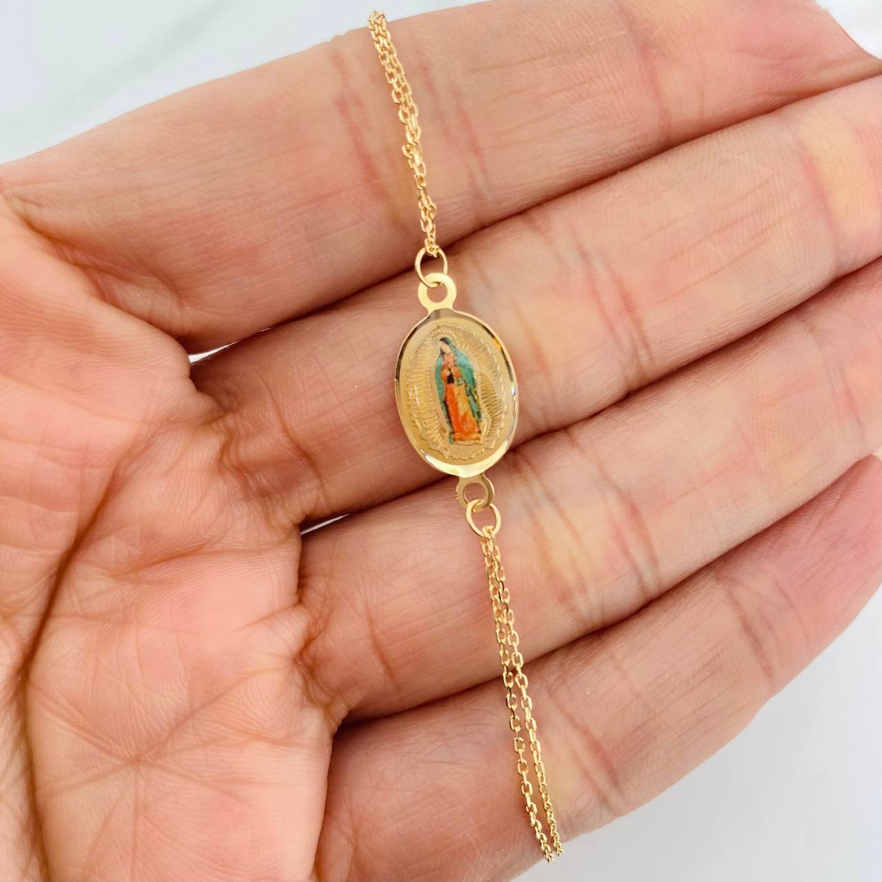 Pulso Modulable Aro Seguido Virgen Guadalupe 1.75g / 16.5cm - 18cm / 1mm Oro Amarillo 18K