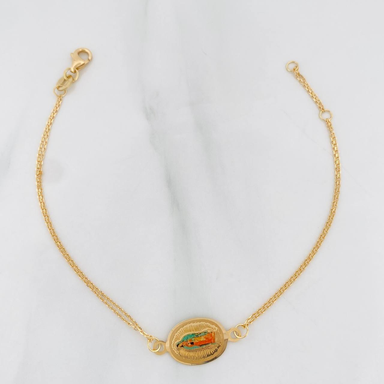 Pulso Modulable Aro Seguido Virgen Guadalupe 1.75g / 16.5cm - 18cm / 1mm Oro Amarillo 18K