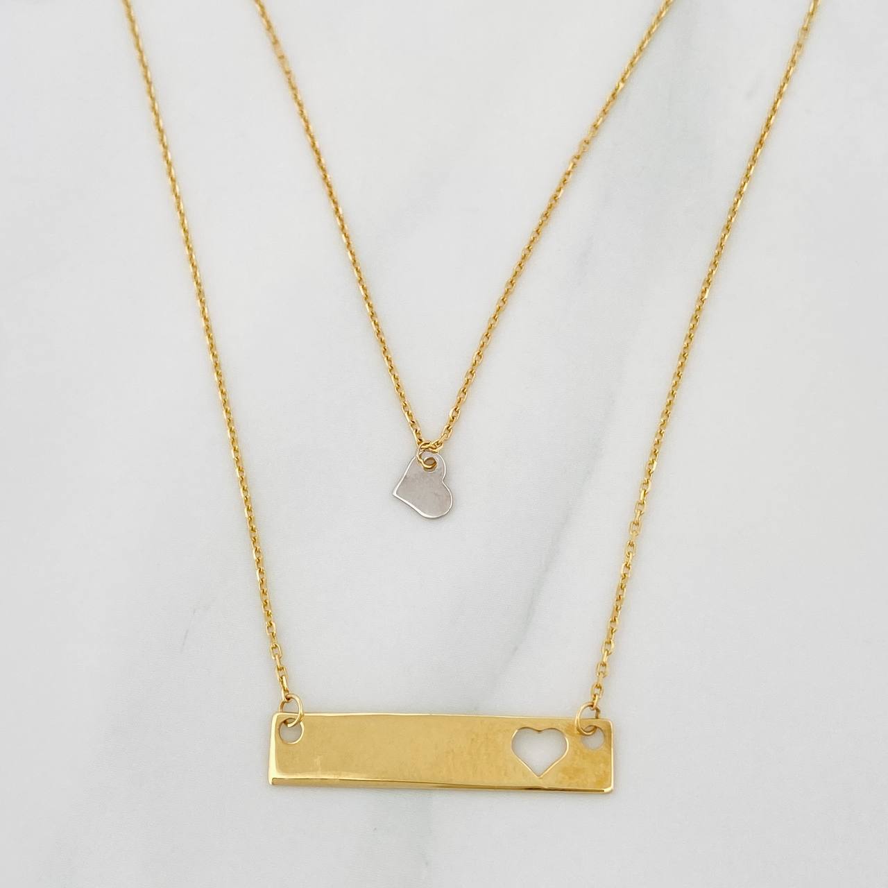 Cadena Aro Seguido Placa Corazon 2.4g / 45cm / 1mm Dos Oros Amarillo Blanco 18K