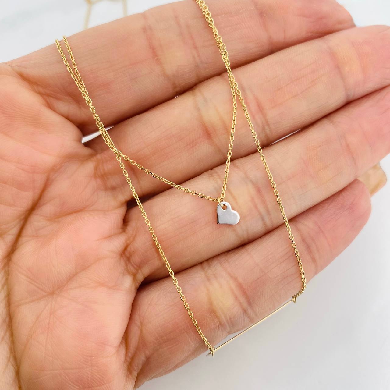 Cadena Aro Seguido Placa Corazon 2.4g / 45cm / 1mm Dos Oros Amarillo Blanco 18K
