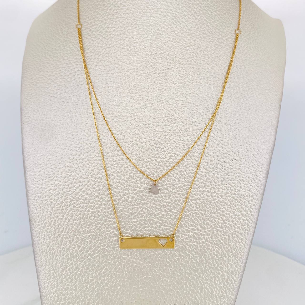 Cadena Aro Seguido Placa Corazon 2.4g / 45cm / 1mm Dos Oros Amarillo Blanco 18K