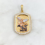 Dije Placa San Miguel Arcángel 17.95gr / 5cm / Circones Blancos Tres Oros