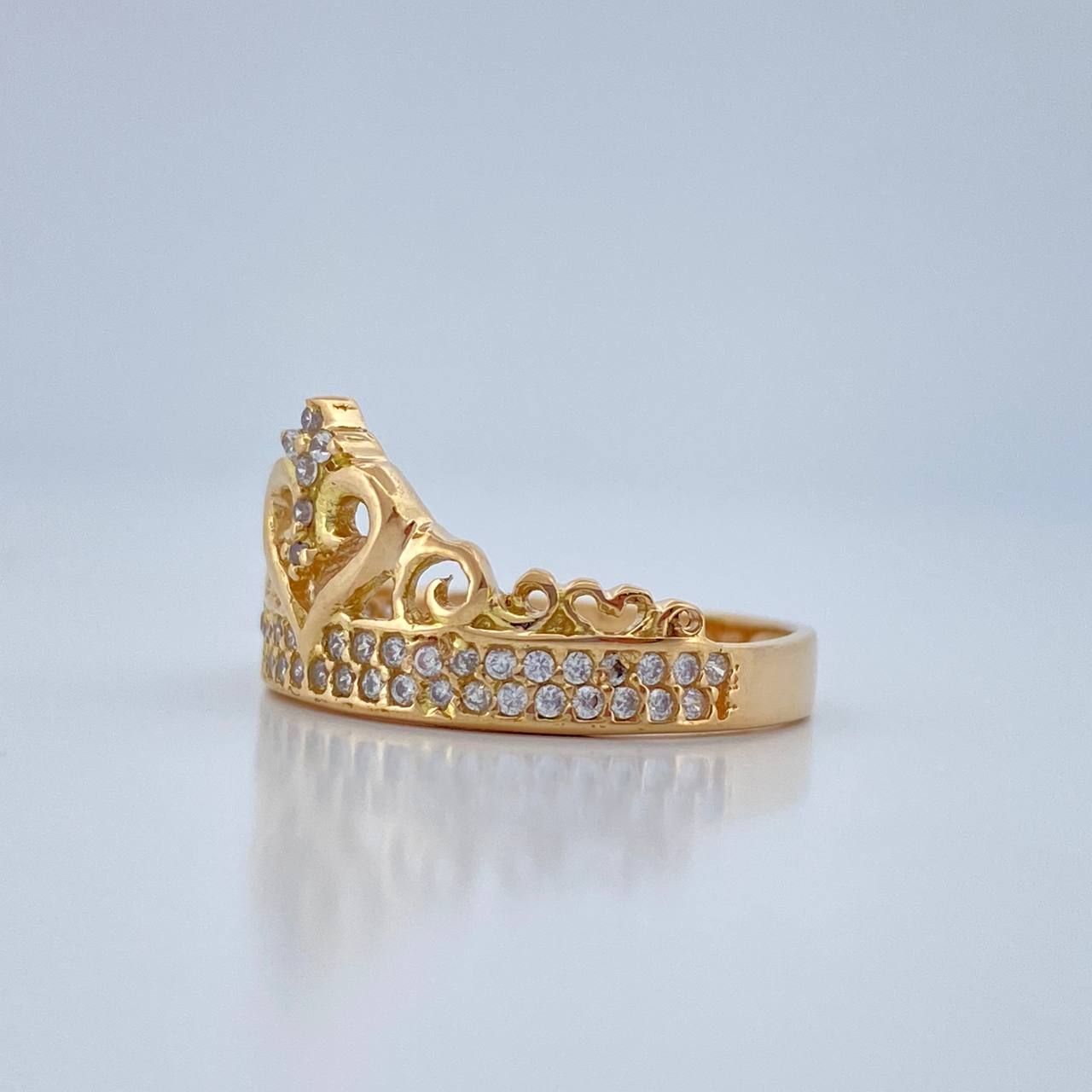 Anillo Corona Corazones 2.7gr / T7 / Dos Oros Amarillo Blanco 18K %