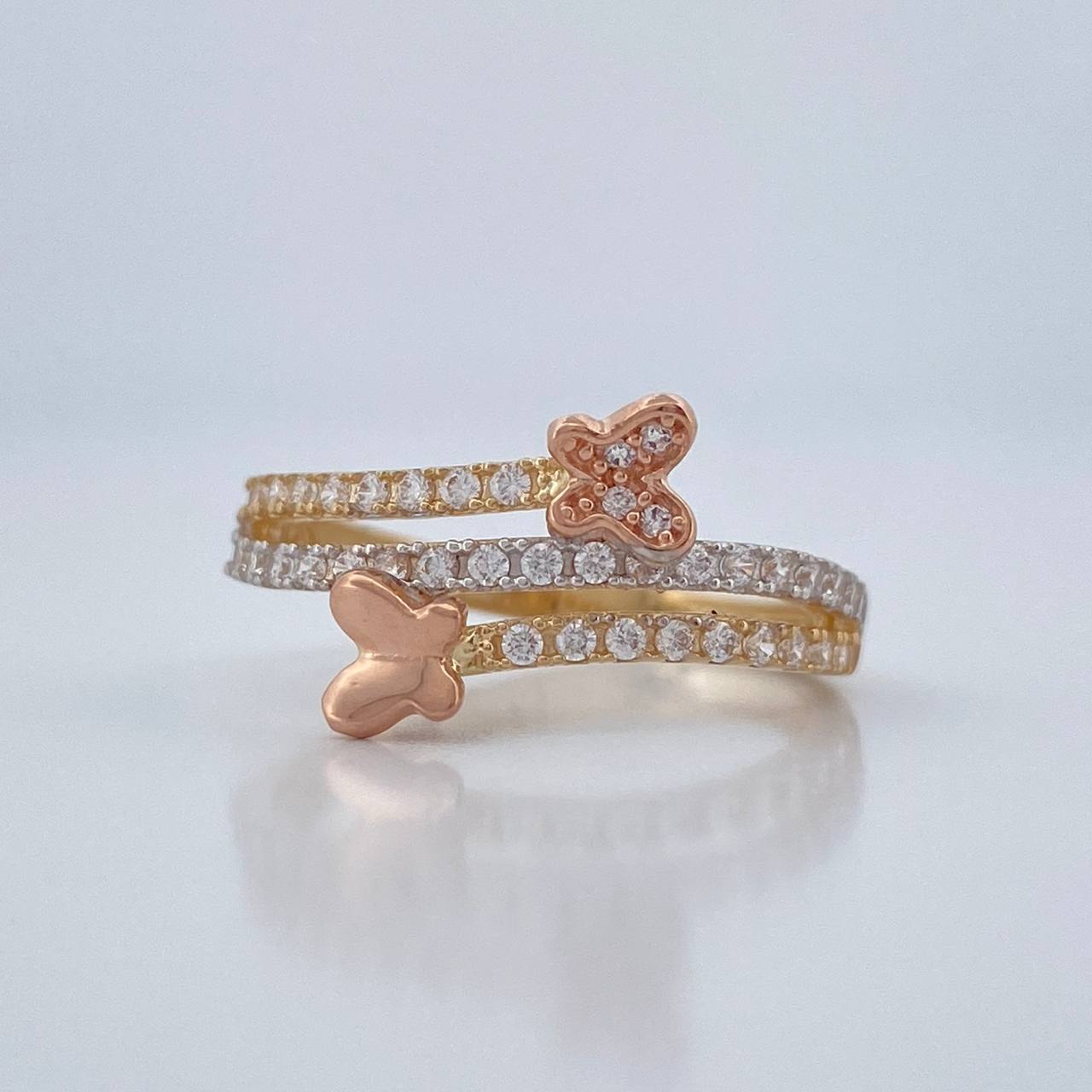 Anillo Mariposa Doble Carril 2.6gr / T7 1/4 / Tres Oros 18K %