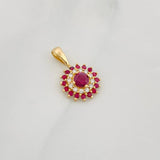 Dije Flor Tupida Rubíes 0.39pts Diamantes 0.6pts 0.85g / 1.05cm Oro Amarillo 18K