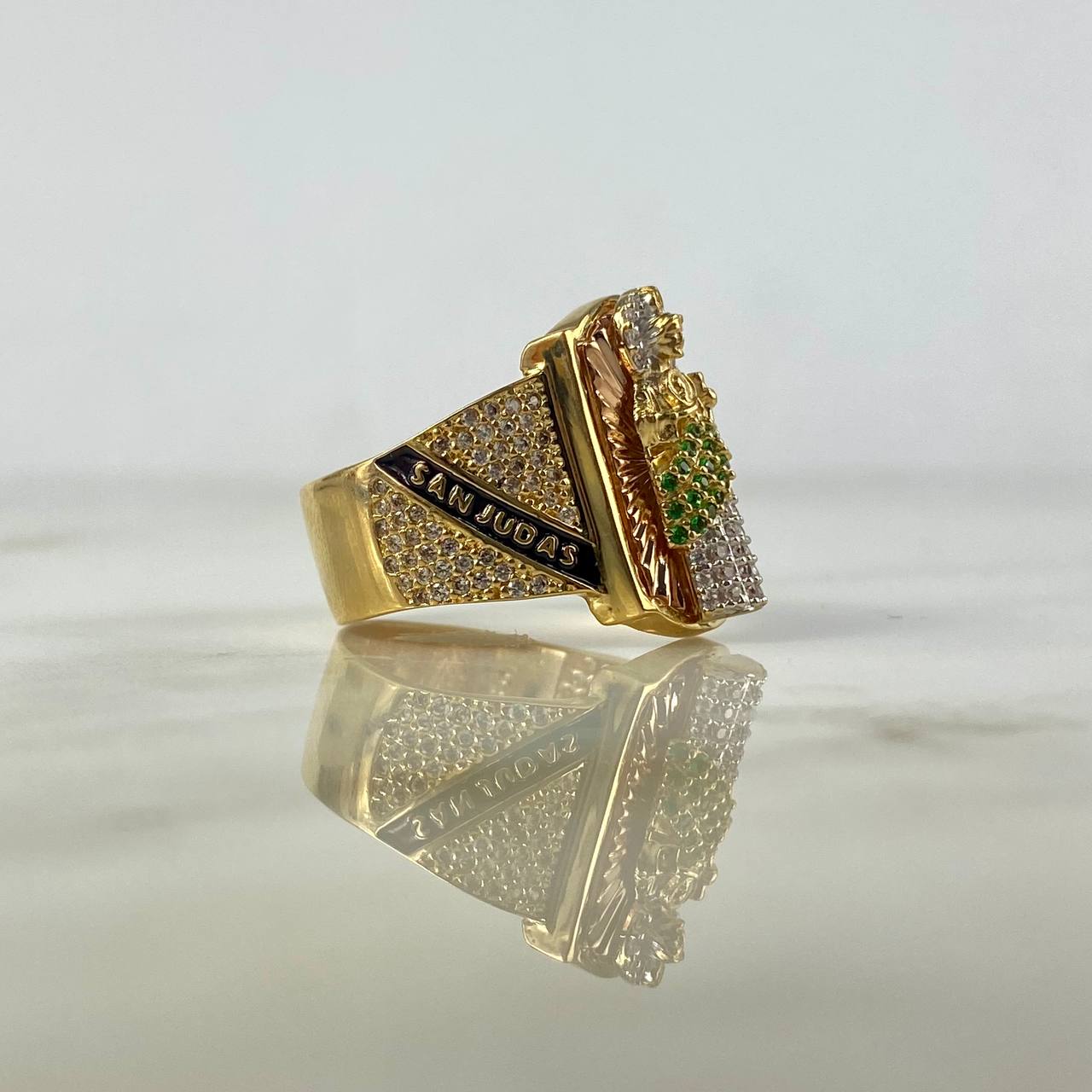 Anillo San Judas Tadeo 10.8gr / T10 1/4 / Circones Blancos Verdes Tres Oros