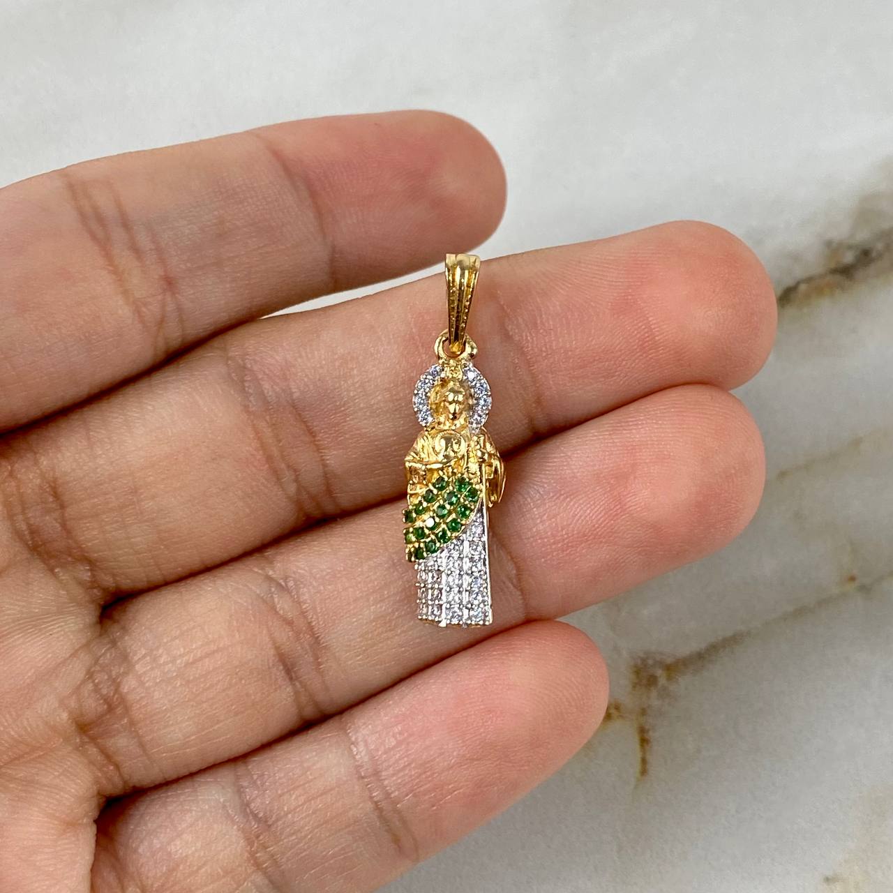 Dije San Judas Tadeo 1.95gr / 2.7cm / Circones Blancos Verdes Dos Oros Amarillo Blanco