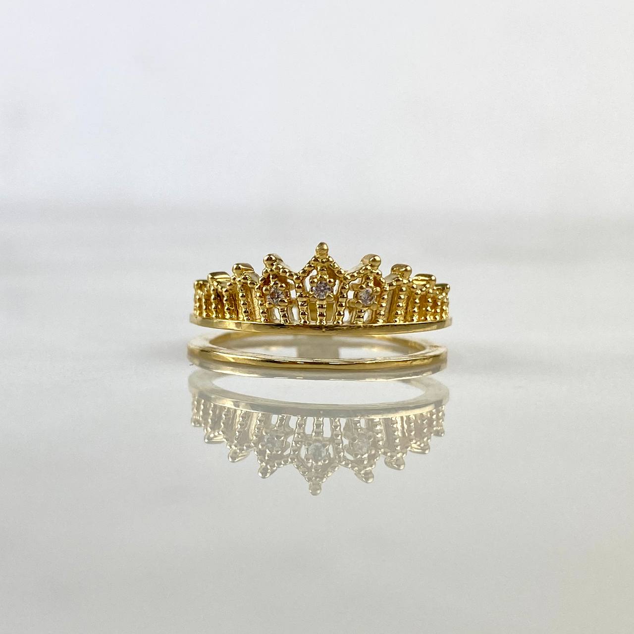 Anillo Corona Real Doble Solitario 15s 4.4gr / T6 / Circones Blancos Dos Oros Amarillo Blanco