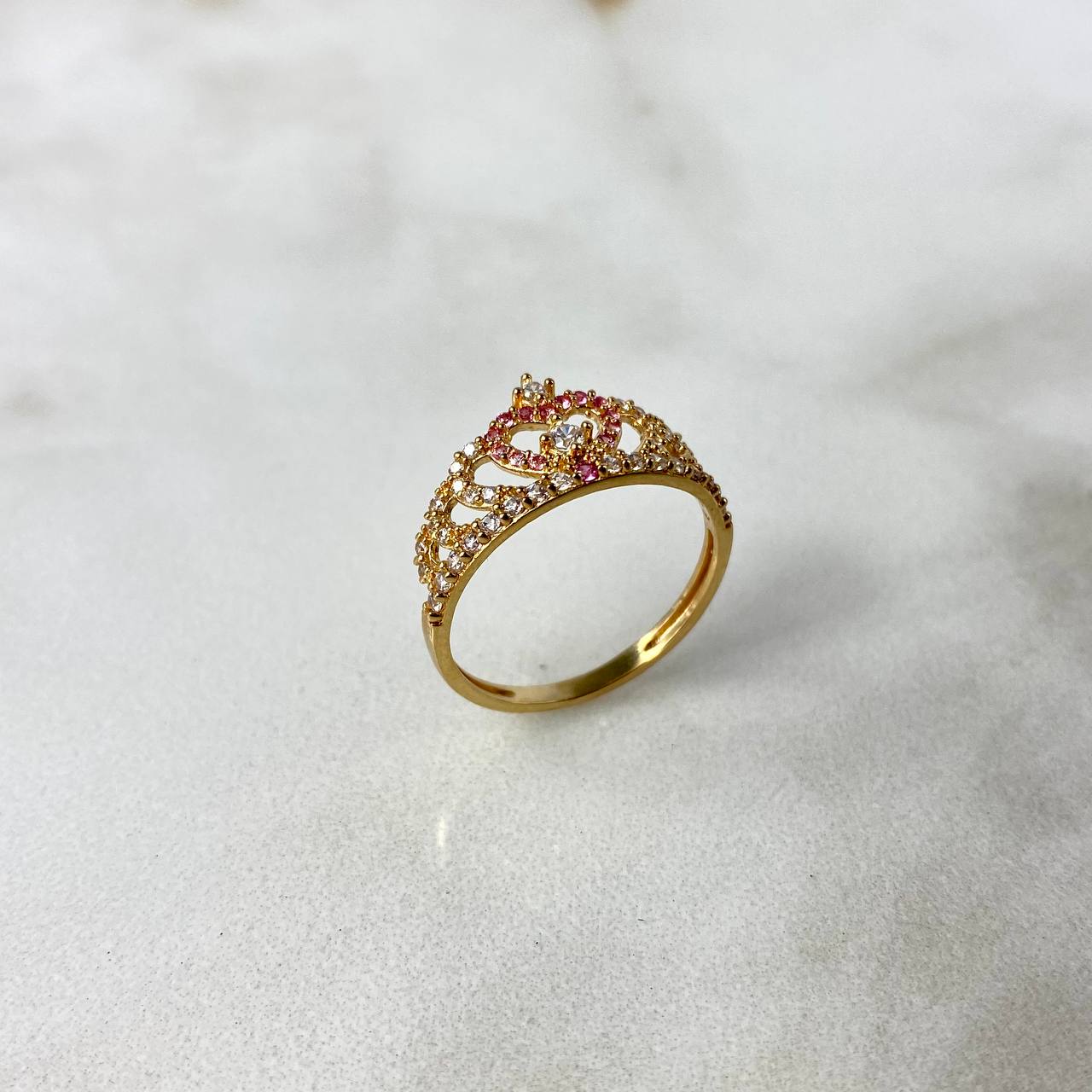 Anillo Corona Corazon 15s 2.15gr / T6 3/4 / Circones Blancos Rosas Oro Amarillo